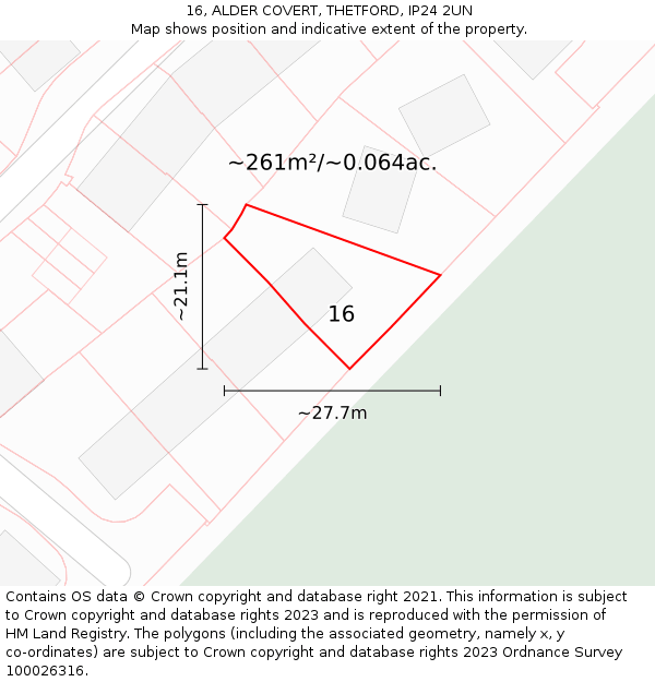 16, ALDER COVERT, THETFORD, IP24 2UN: Plot and title map