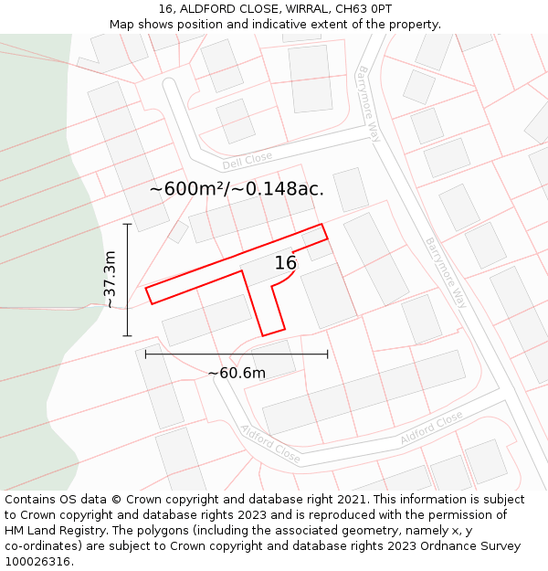 16, ALDFORD CLOSE, WIRRAL, CH63 0PT: Plot and title map