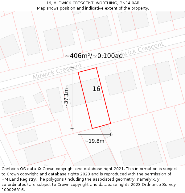 16, ALDWICK CRESCENT, WORTHING, BN14 0AR: Plot and title map