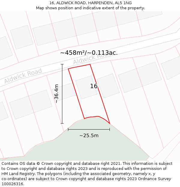 16, ALDWICK ROAD, HARPENDEN, AL5 1NG: Plot and title map