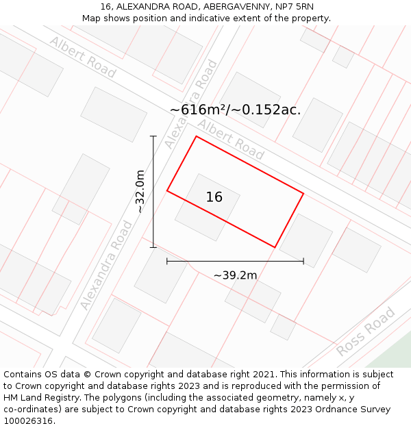 16, ALEXANDRA ROAD, ABERGAVENNY, NP7 5RN: Plot and title map