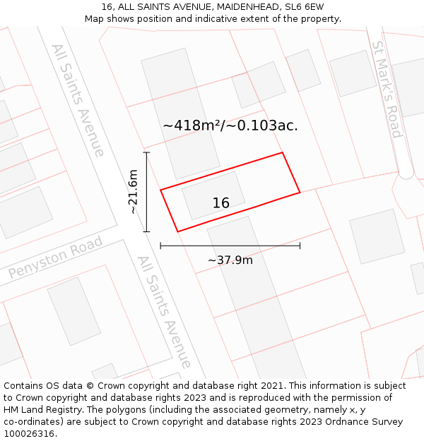 16, ALL SAINTS AVENUE, MAIDENHEAD, SL6 6EW: Plot and title map