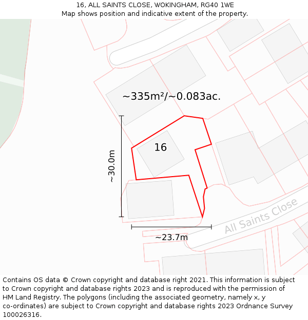 16, ALL SAINTS CLOSE, WOKINGHAM, RG40 1WE: Plot and title map