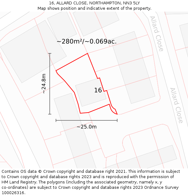16, ALLARD CLOSE, NORTHAMPTON, NN3 5LY: Plot and title map