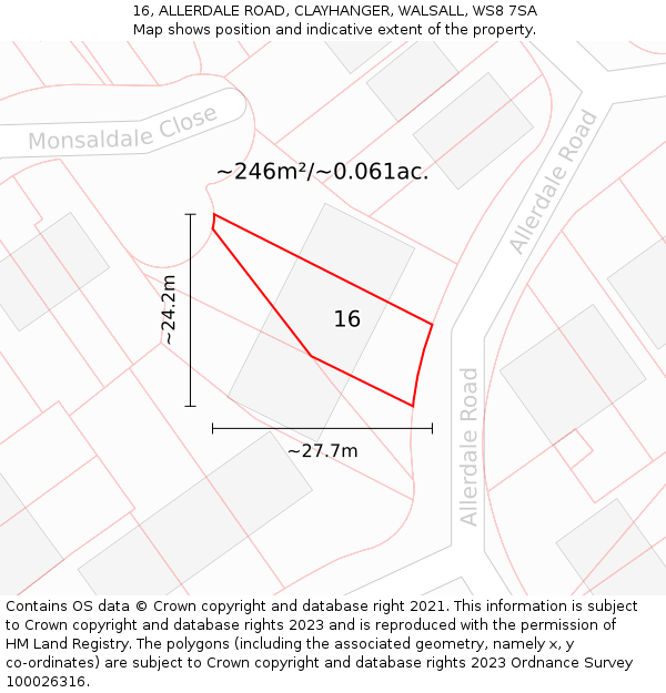 16, ALLERDALE ROAD, CLAYHANGER, WALSALL, WS8 7SA: Plot and title map