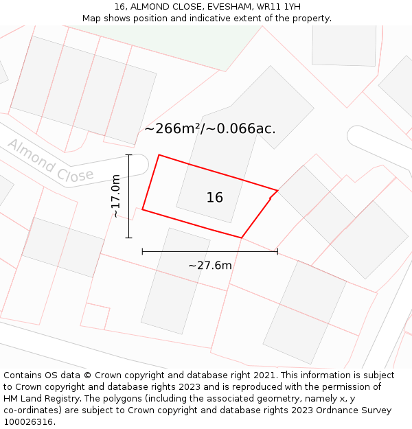 16, ALMOND CLOSE, EVESHAM, WR11 1YH: Plot and title map