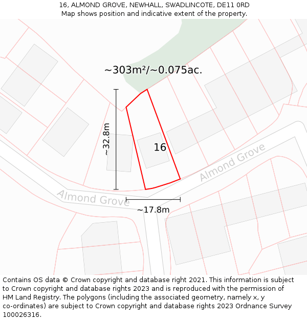 16, ALMOND GROVE, NEWHALL, SWADLINCOTE, DE11 0RD: Plot and title map