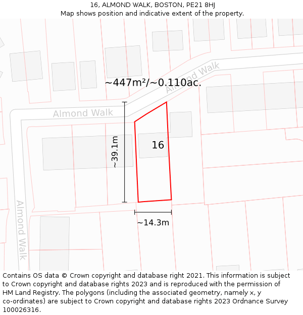16, ALMOND WALK, BOSTON, PE21 8HJ: Plot and title map