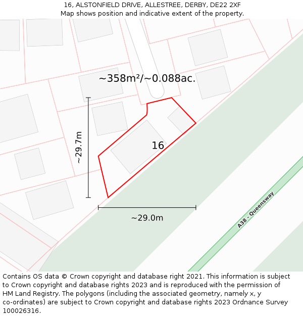 16, ALSTONFIELD DRIVE, ALLESTREE, DERBY, DE22 2XF: Plot and title map