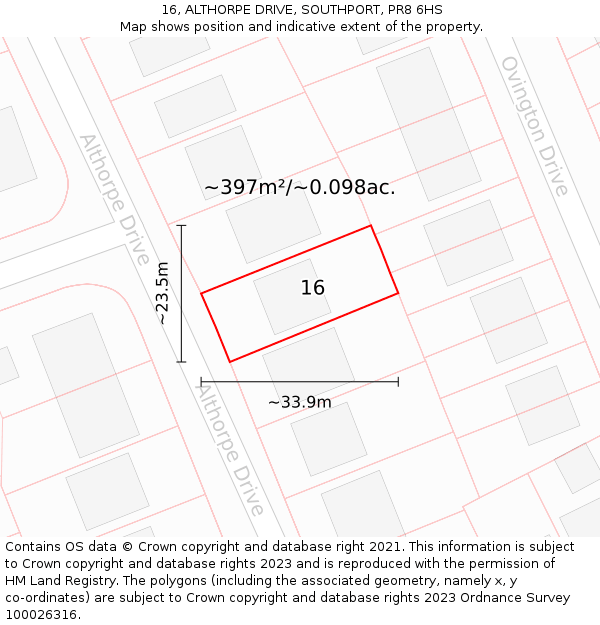 16, ALTHORPE DRIVE, SOUTHPORT, PR8 6HS: Plot and title map