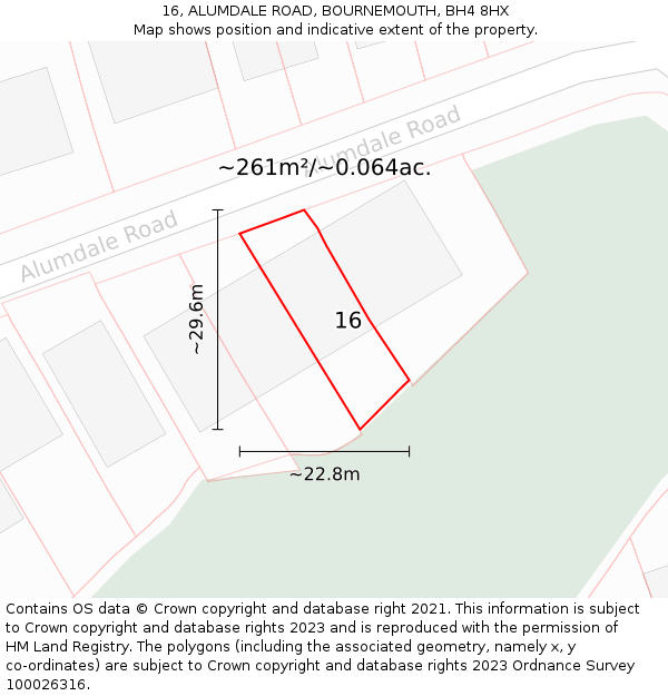 16, ALUMDALE ROAD, BOURNEMOUTH, BH4 8HX: Plot and title map