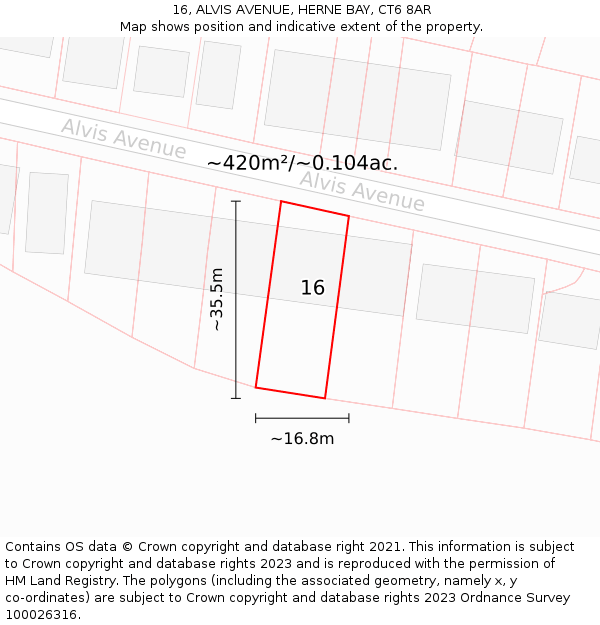 16, ALVIS AVENUE, HERNE BAY, CT6 8AR: Plot and title map