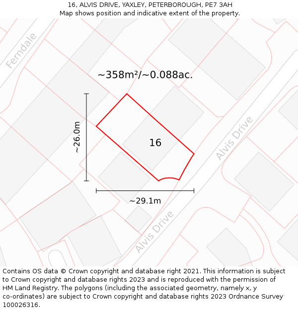 16, ALVIS DRIVE, YAXLEY, PETERBOROUGH, PE7 3AH: Plot and title map