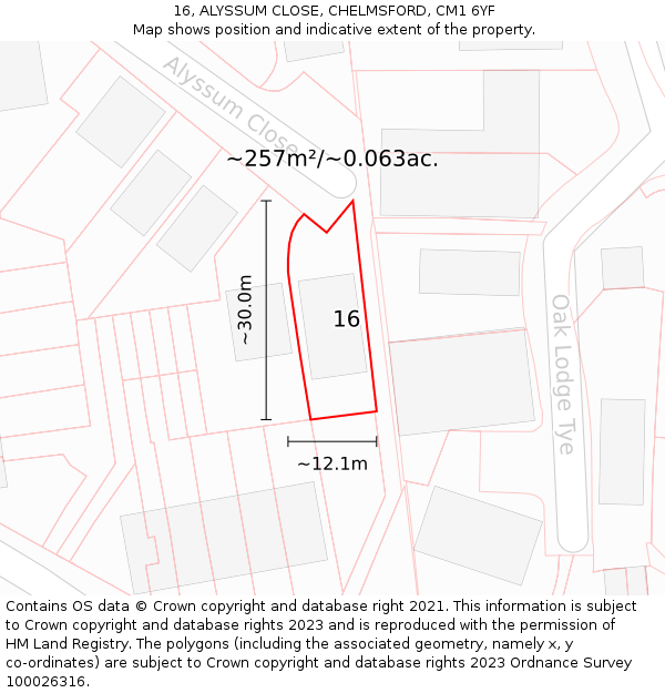 16, ALYSSUM CLOSE, CHELMSFORD, CM1 6YF: Plot and title map