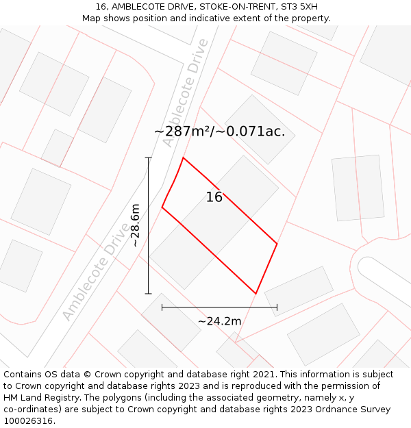 16, AMBLECOTE DRIVE, STOKE-ON-TRENT, ST3 5XH: Plot and title map