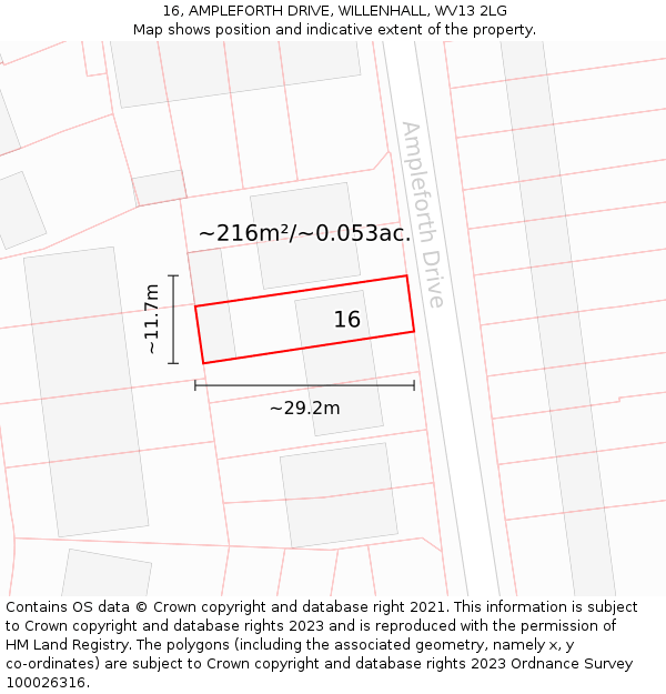 16, AMPLEFORTH DRIVE, WILLENHALL, WV13 2LG: Plot and title map