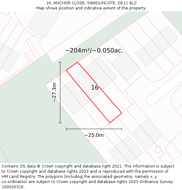 16, ANCHOR CLOSE, SWADLINCOTE, DE11 8LZ: Plot and title map