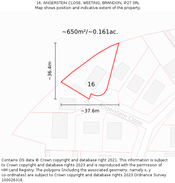 16, ANGERSTEIN CLOSE, WEETING, BRANDON, IP27 0RL: Plot and title map