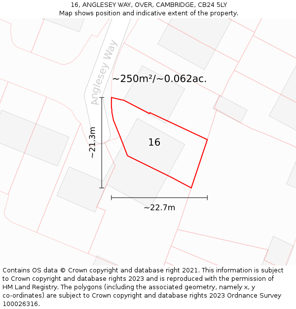 16, ANGLESEY WAY, OVER, CAMBRIDGE, CB24 5LY: Plot and title map