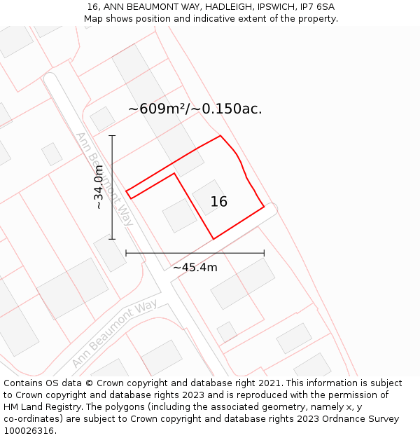16, ANN BEAUMONT WAY, HADLEIGH, IPSWICH, IP7 6SA: Plot and title map