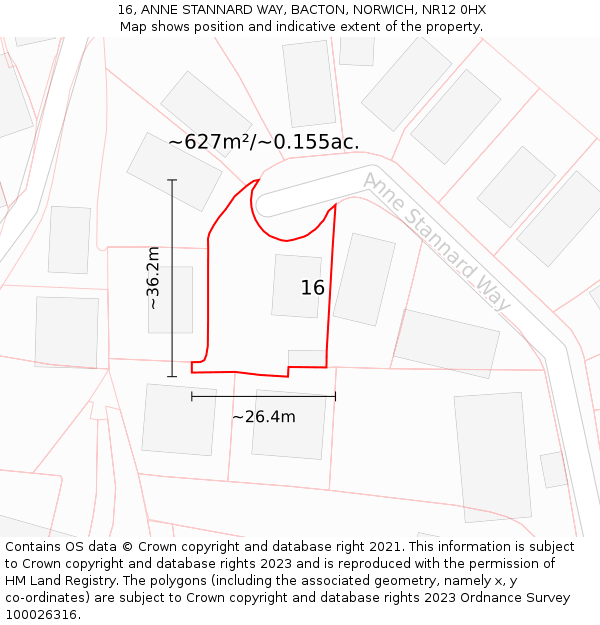 16, ANNE STANNARD WAY, BACTON, NORWICH, NR12 0HX: Plot and title map