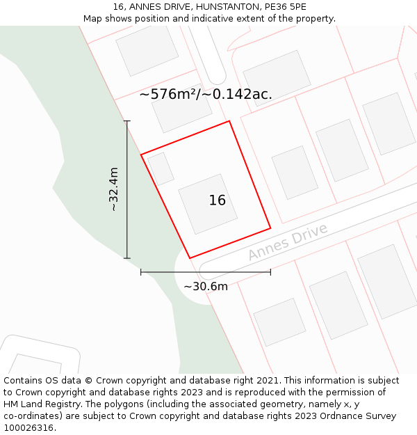 16, ANNES DRIVE, HUNSTANTON, PE36 5PE: Plot and title map