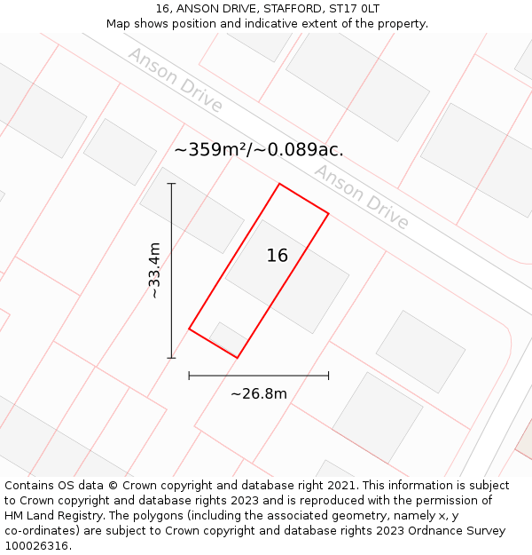 16, ANSON DRIVE, STAFFORD, ST17 0LT: Plot and title map