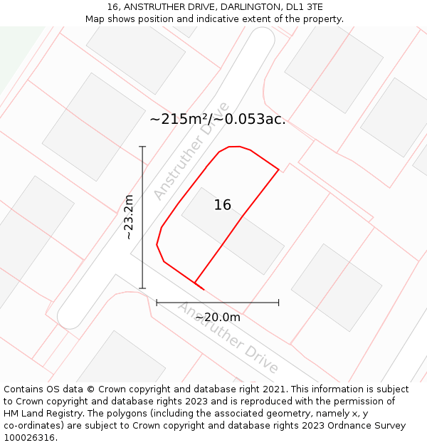 16, ANSTRUTHER DRIVE, DARLINGTON, DL1 3TE: Plot and title map