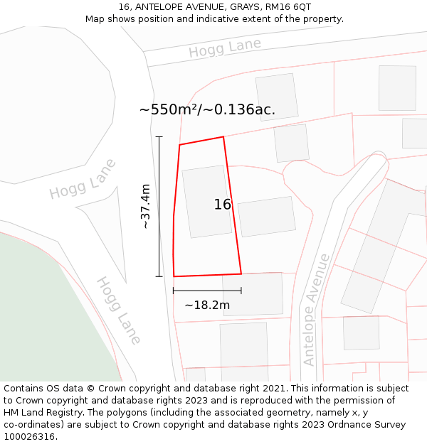 16, ANTELOPE AVENUE, GRAYS, RM16 6QT: Plot and title map