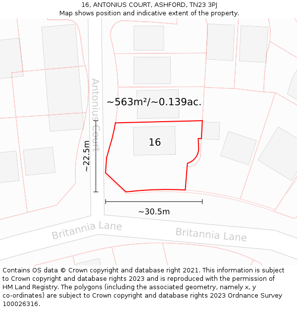 16, ANTONIUS COURT, ASHFORD, TN23 3PJ: Plot and title map