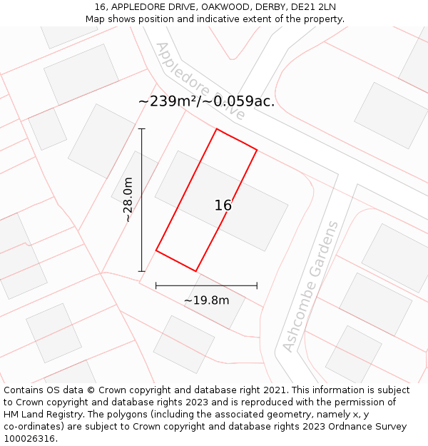 16, APPLEDORE DRIVE, OAKWOOD, DERBY, DE21 2LN: Plot and title map