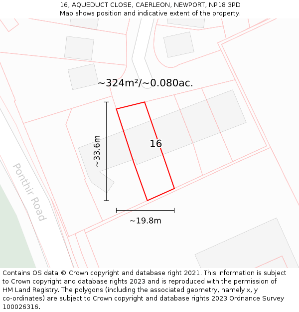 16, AQUEDUCT CLOSE, CAERLEON, NEWPORT, NP18 3PD: Plot and title map