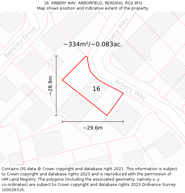 16, ARBERY WAY, ARBORFIELD, READING, RG2 9FG: Plot and title map