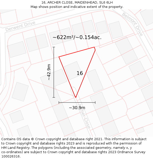 16, ARCHER CLOSE, MAIDENHEAD, SL6 6LH: Plot and title map