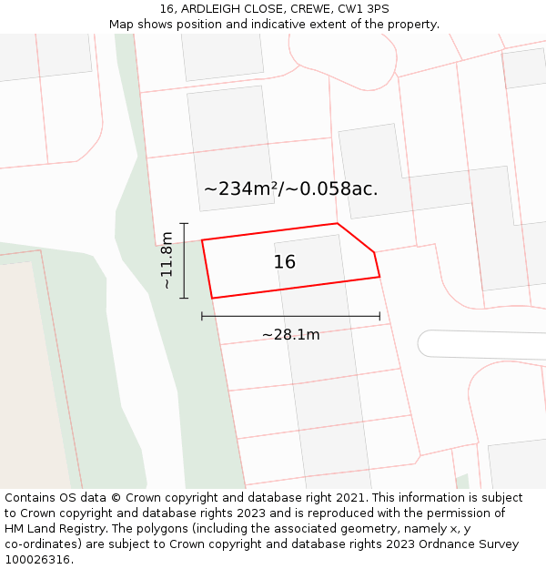 16, ARDLEIGH CLOSE, CREWE, CW1 3PS: Plot and title map
