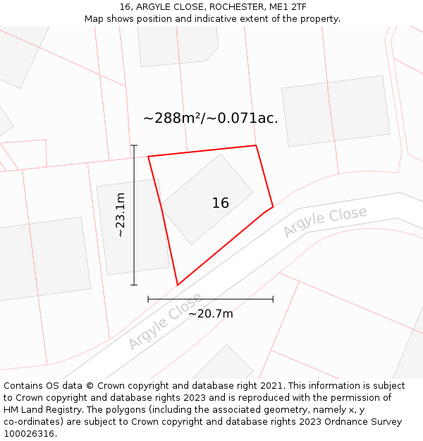 16, ARGYLE CLOSE, ROCHESTER, ME1 2TF: Plot and title map