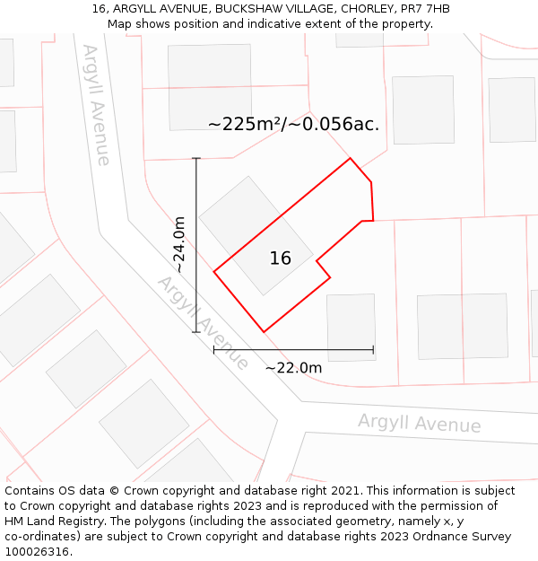 16, ARGYLL AVENUE, BUCKSHAW VILLAGE, CHORLEY, PR7 7HB: Plot and title map