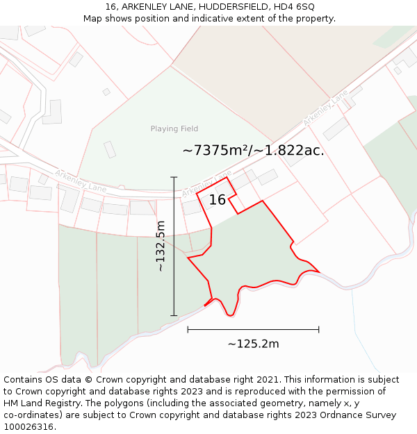 16, ARKENLEY LANE, HUDDERSFIELD, HD4 6SQ: Plot and title map