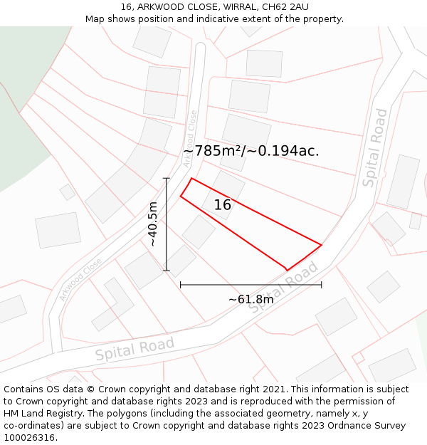 16, ARKWOOD CLOSE, WIRRAL, CH62 2AU: Plot and title map