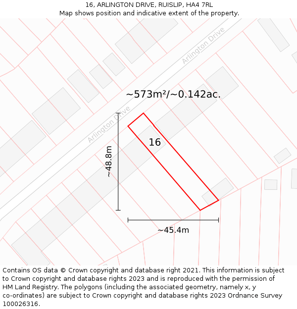 16, ARLINGTON DRIVE, RUISLIP, HA4 7RL: Plot and title map
