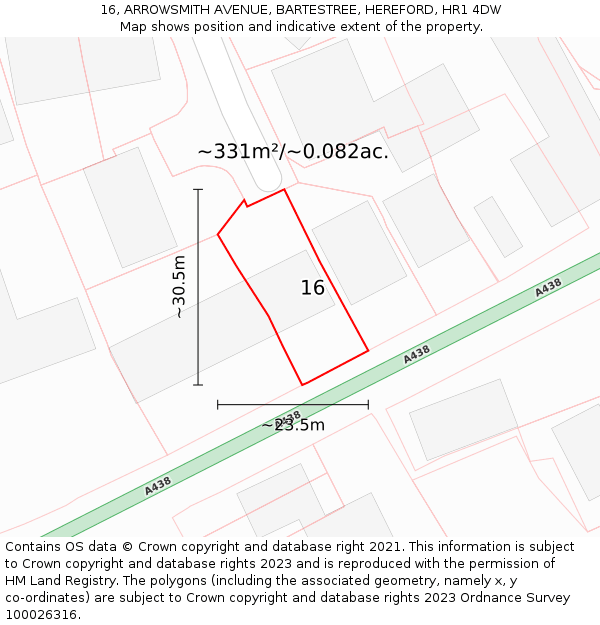 16, ARROWSMITH AVENUE, BARTESTREE, HEREFORD, HR1 4DW: Plot and title map