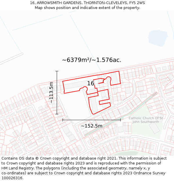 16, ARROWSMITH GARDENS, THORNTON-CLEVELEYS, FY5 2WS: Plot and title map