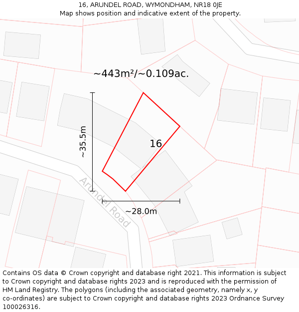 16, ARUNDEL ROAD, WYMONDHAM, NR18 0JE: Plot and title map