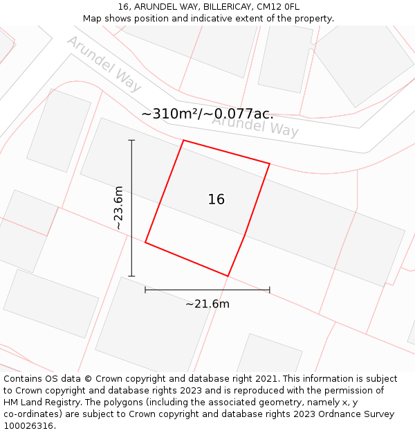 16, ARUNDEL WAY, BILLERICAY, CM12 0FL: Plot and title map