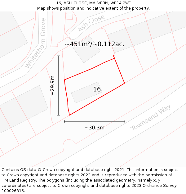 16, ASH CLOSE, MALVERN, WR14 2WF: Plot and title map
