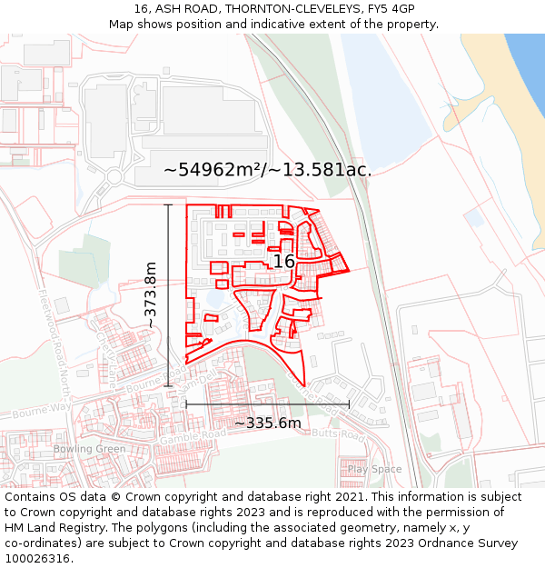 16, ASH ROAD, THORNTON-CLEVELEYS, FY5 4GP: Plot and title map