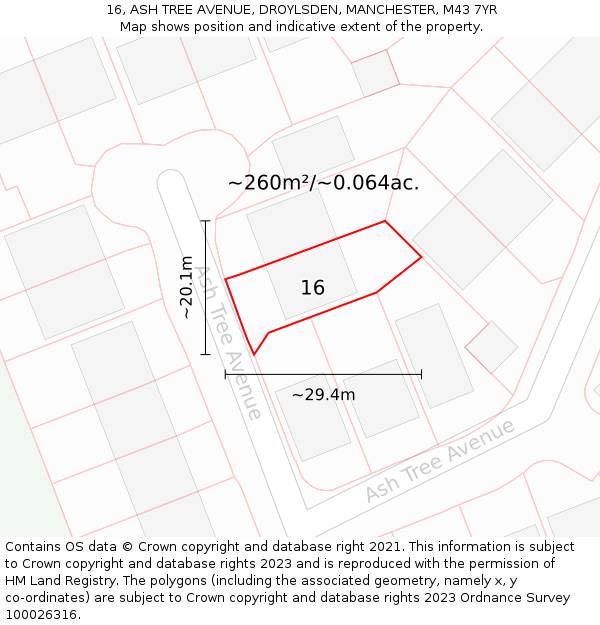 16, ASH TREE AVENUE, DROYLSDEN, MANCHESTER, M43 7YR: Plot and title map