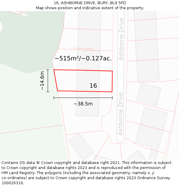 16, ASHBORNE DRIVE, BURY, BL9 5PD: Plot and title map