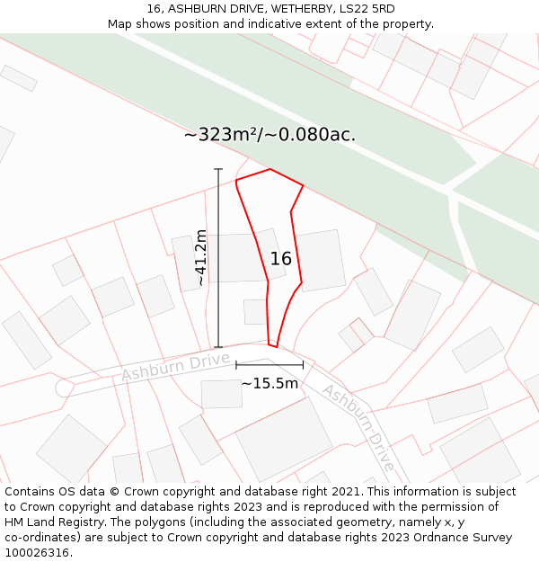 16, ASHBURN DRIVE, WETHERBY, LS22 5RD: Plot and title map