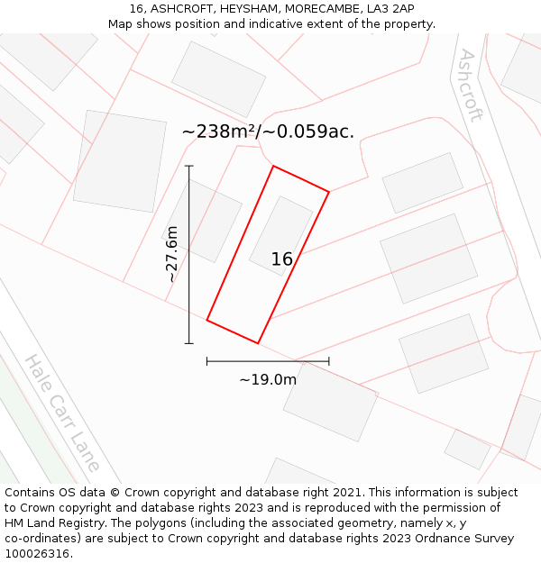 16, ASHCROFT, HEYSHAM, MORECAMBE, LA3 2AP: Plot and title map
